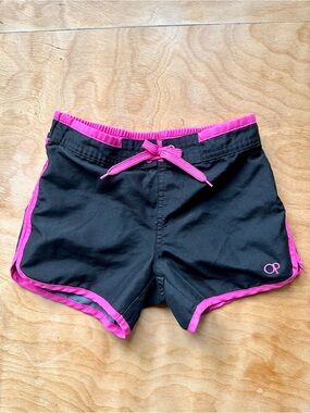 OP Ocean Pacific Vintage Girls Swim Board Shorts Black Pink Sz 6X Beach Surf Y2K